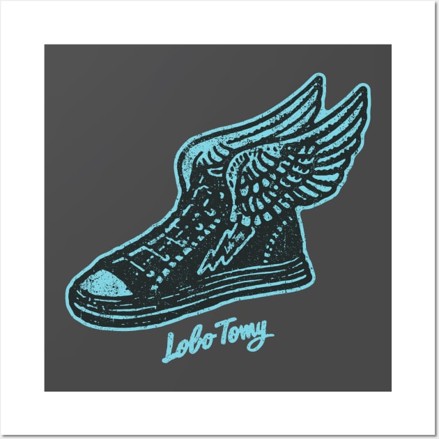 LOBO TOMY flying sneakers Wall Art by boozecruisecrew